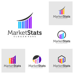 Set of Chart stats logo template. Market success vector design. Growth graph illustration