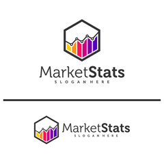 Chart stats logo template. Market success vector design. Growth graph illustration