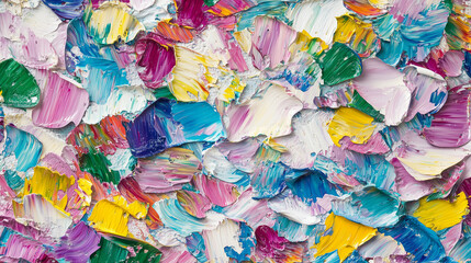 Fototapeta premium Wzór tła przedstawia zbliżenie na abstrakcyjne malarstwo olejne, ukazując bogatą teksturę i intensywność kolorów.