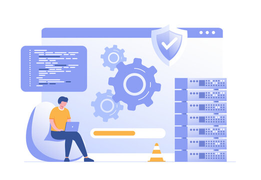 Web development. Web Developer, programming languages. css, html, it, ui. programmer cartoon character developing website, coding. flat illustration banner for website