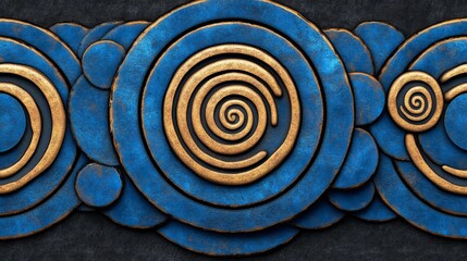 Abstract Blue and Gold Circular Pattern Texture Background