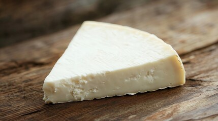A wedge of Gouda goat cheese, showcasing its smooth texture and white color. This Dutch cheese is known for its mild, tangy flavor, making it perfect for gourmet dishes and cheese boards.