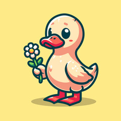 Duck With Flower Cartoon Vector Art, Illustration and Graphic