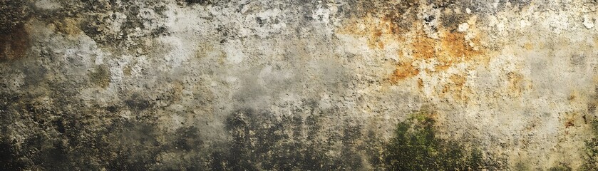 Obraz premium Weathered Concrete Wall with Rusted Patches and Green Moss