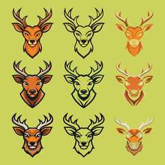 Set of Mascot logo of deer head designed for T-Shirt print