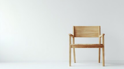 Empty wooden visitor chair with ergonomic armrest on a white background, perfect for mockup and clipping. The wooden chair design offers a sleek style and is ideal for various settings.