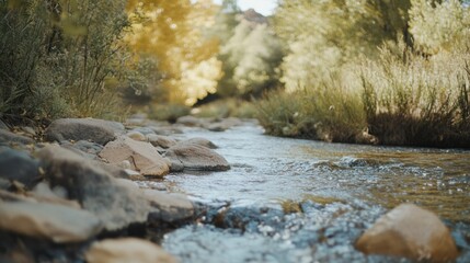 A serene river flows through lush greenery, showcasing nature's tranquility.