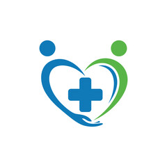 People health care with love logo icon design template. vector healthy life human with hand care logo concept
