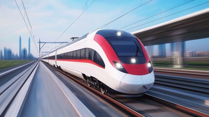 Fototapeta premium High-speed train travels swiftly along modern railways enhancing urban connectivity