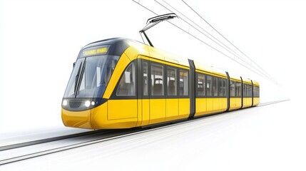 Fototapeta premium Modern yellow tram enhances urban transport efficiency and aesthetics
