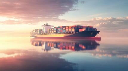 A huge cargo ship loaded with multicolored containers