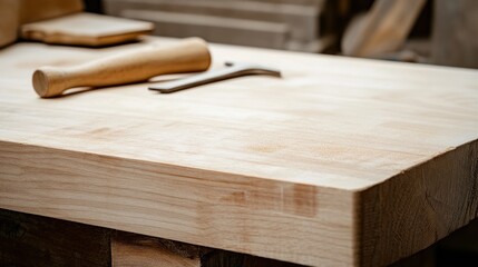 A wooden workbench with tools, showcasing craftsmanship and woodworking.