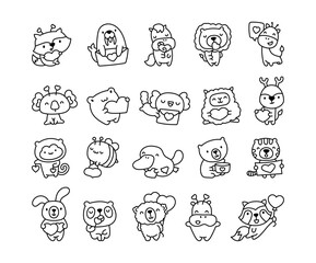 Obraz premium Cute kawaii animal characters holding hearts for Valentines Day illustrations and cartoons