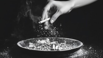 Extinguished Cigarette Falling into an Ashtray