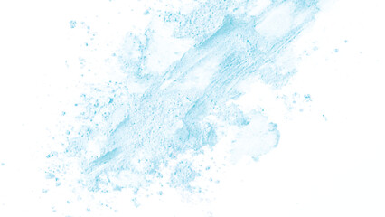 Splash of blue paint on a white background. The blue paint is splattered and has a sense of movement.