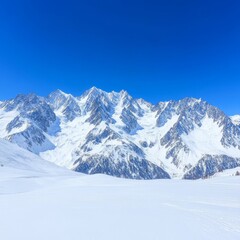 Fototapeta premium Snow-covered mountains under a clear blue sky, showcasing natural beauty.