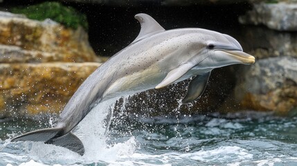 Dolphin Leaping Out of Water Ocean Wildlife Aquatic Mammal Splashing Nature Photography