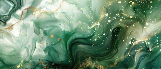Elegant green and gold marble texture with fluid abstract art for contemporary decor and design