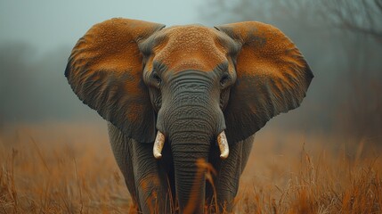 Majestic African Elephant in Savannah Grassland