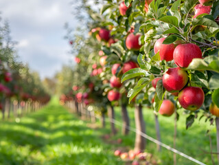 Lush apple orchard brimming with ripe fruit, waiting to be plucked by eager hands.