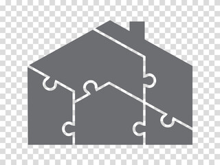 Simple icon  puzzle in gray. Simple icon  home of five elements  on transparent background for your web site design, app, UI. EPS10.