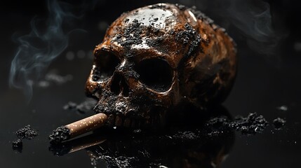 A Skull with a Cigarette, Covered in Ash