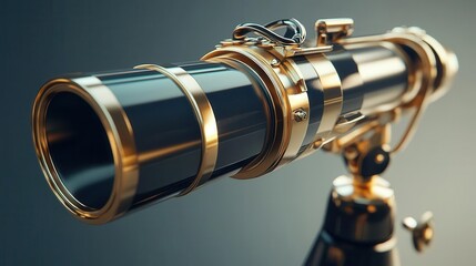 stylized 3d render of a telescope, emphasizing its sleek design and intricate details, representing exploration and discovery in a captivating manner