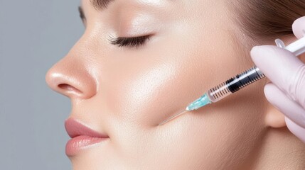 Close-up of a woman receiving cosmetic injection for beauty enhancement.