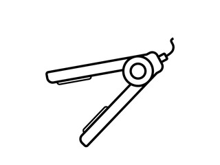Hair straightener tamplet vector icon. Hair iron. Temporary straightening of curly hair with heating. Hair styling tools. Flat illustration. Contour symbol. Vector