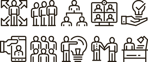Teamwork thin line icons set collection