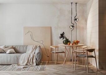 Modern kitchen in a luxurious style with a dinner table..