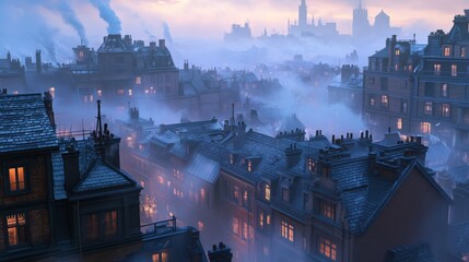 Evening Fog Over Rooftops