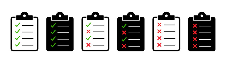 Checklist icon set. Clipboard icon vector. Compliance icon, quality check line sign 