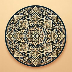 Intricate Mandala Design in Blue and Gold on Beige Background. generator AI