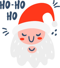 Cartoon Santa Claus with ho-ho lettering.
