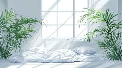White Bedding Sunlit Window Plants