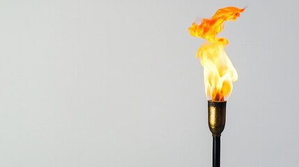 torch with a bright flame, isolated against a plain white background, exemplifying warmth, light, and focus, ideal for illustrating concepts of hope and guidance