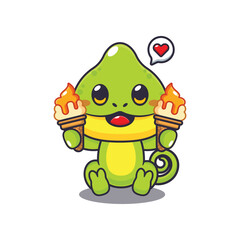 Chameleon with ice cream cartoon vector illustration