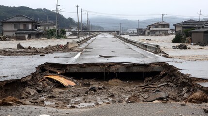 Flooded Roads and Destroyed Bridges After Natural Disaster