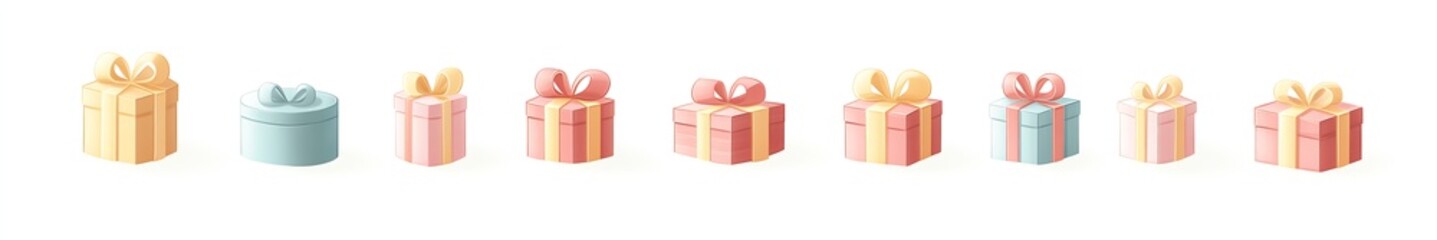 Obraz premium Assorted pastel and gold gift boxes with ribbons perfect for holiday and special occasions : Generative AI