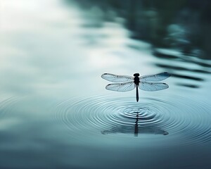 Dragonfly Hovering Over Tranquil Pond Creating Ripples on the Water s Surface