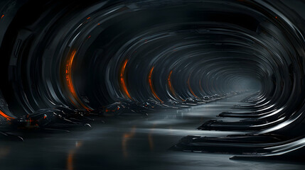 Futuristic Tunnel with Orange Lights, sci-fi, abstract, technology, space, corridor