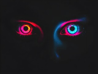 Piercing Neon Eyes Peering Through Mysterious Darkness Void