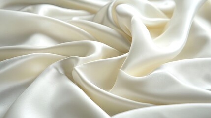 Obraz premium Elegant white silk fabric with a smooth texture creates a luxurious landing zone, perfect for elegant presentations. The soft, flowing nature of this white silk fabric adds an airy quality.