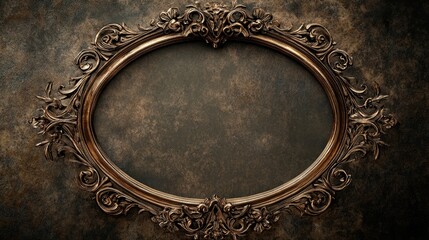 Elegant bronze oval frame with intricate carvings and design elements, perfect for enhancing vintage decor and advertisements, with ample copy space for your creative needs.
