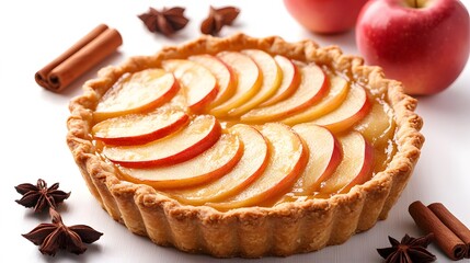 Apple Pie Food, Photo Realistic, White Background, Wallpaper, Cover and Screen for Smartphone, PC, Laptop, 9:16 and 16:9 Format