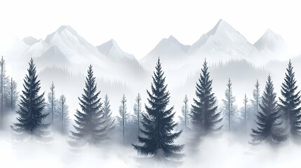 Fototapeta premium Misty Mountain Forest, fog, nature, trees, pine, winter