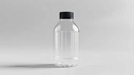 Realistic plastic bottle presented on a white background, created as a 3D render. This plastic bottle serves as a mockup template for design, providing ample copy space for customization.