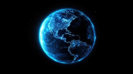 Blue Earth Globe with Bright Lights in Dark Space