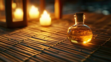 Warm Glow of Essential Oil Bottle with Candles